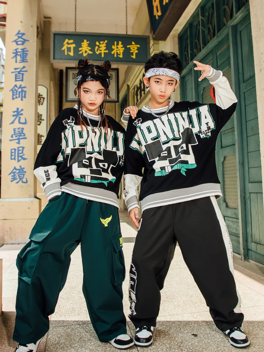 

Kids Loose Sweatshirt Sports Pants Suit Girls Jazz Dance Costumes Boys Streetwear Modern Hip Hop Dance Stage Clothing DQS14394