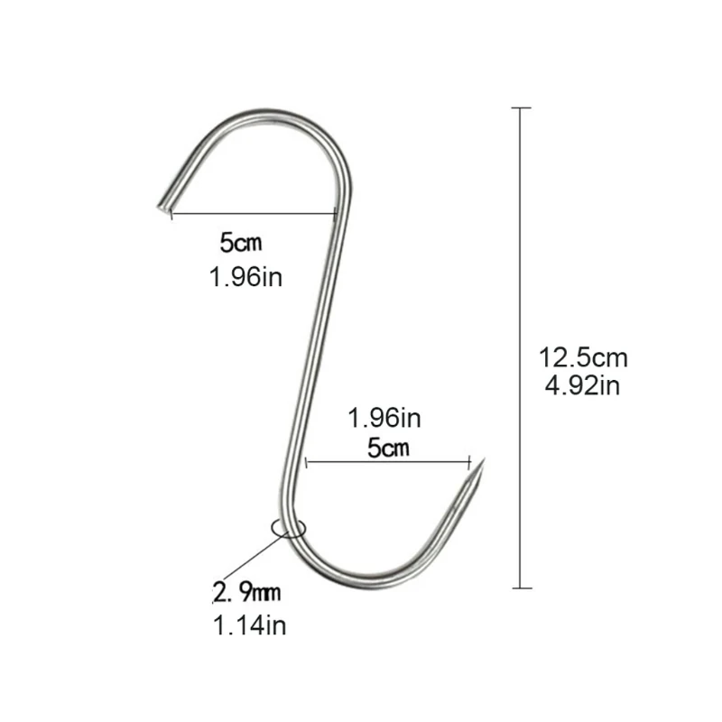 Stainless Steel Sharp Tip Hanging S Hooks for Kitchen and Butcher Shop