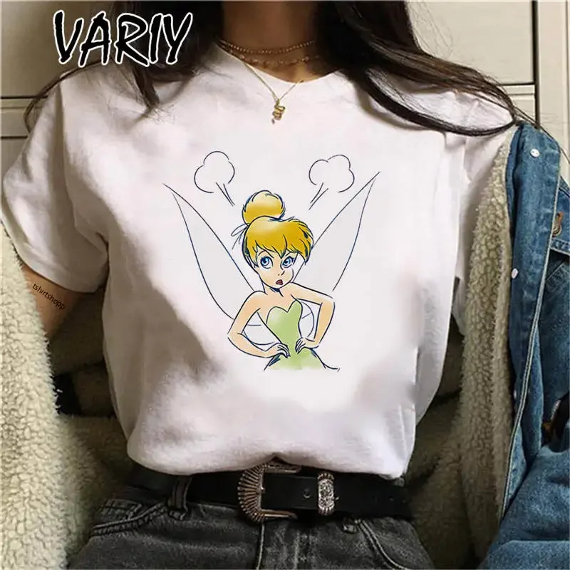 thumbnail image 1 of Camisetas con estampado de Tinker Bell para mujer, camiseta gráfica de cuento de hadas de Anime de dibujos animados a la moda de verano, ropa bonita de gran tamaño para chica, Tops, 1 of 5