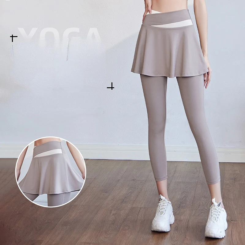 Woman Open Crotch Leggings with Fake Skirt Hidden Zippers Crotchless Panties Elastic Skinny Sport Girl Open Seats Pants Gifts images - 6