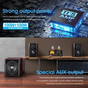 Nobsound HiFi Bluetooth 5.0 Vacuum Tube Amplifier USB DAC Stereo Receiver COAX/OPT Home Audio Digital Amp w/VU Meter 100W+100W 4