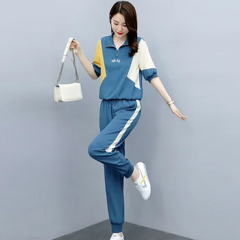Women's Large Tracksuit Fashion Suit Summer New Leisure Plus Size Clothing Crop Top And Pencil Pants 2 Two Piece Sets For Women
