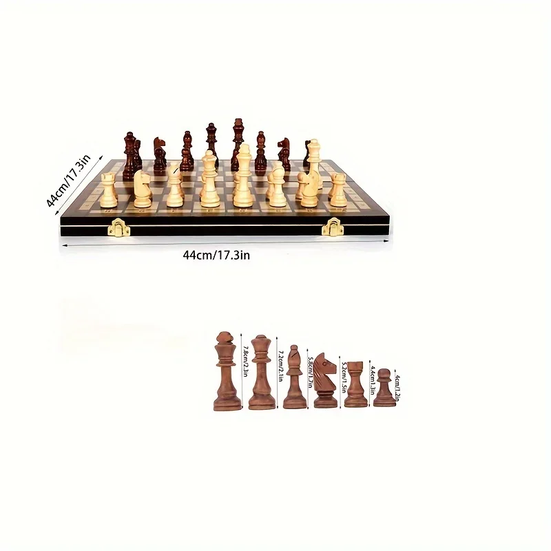 44cm/ 17.3inWooden folding chess set felt game board inside store adult gift family game board 2