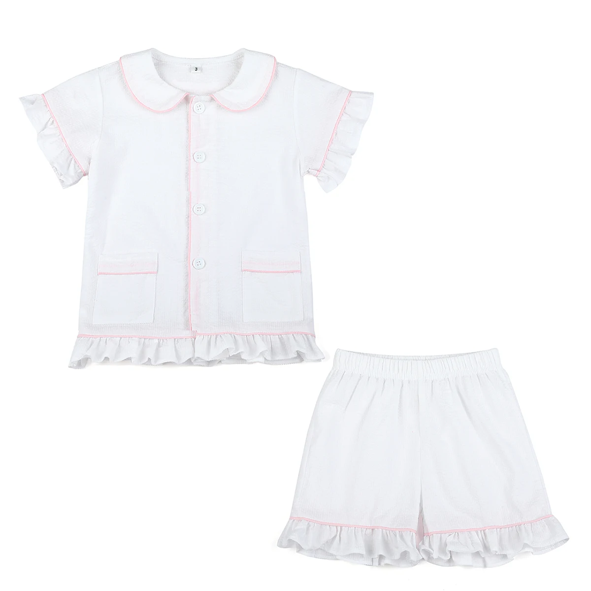 Commercio all'ingrosso 100% cotone bianco vestiti del bambino bambino ragazzi ragazze pigiama set pigiameria 2024 estate siling abiti bambini pigiama