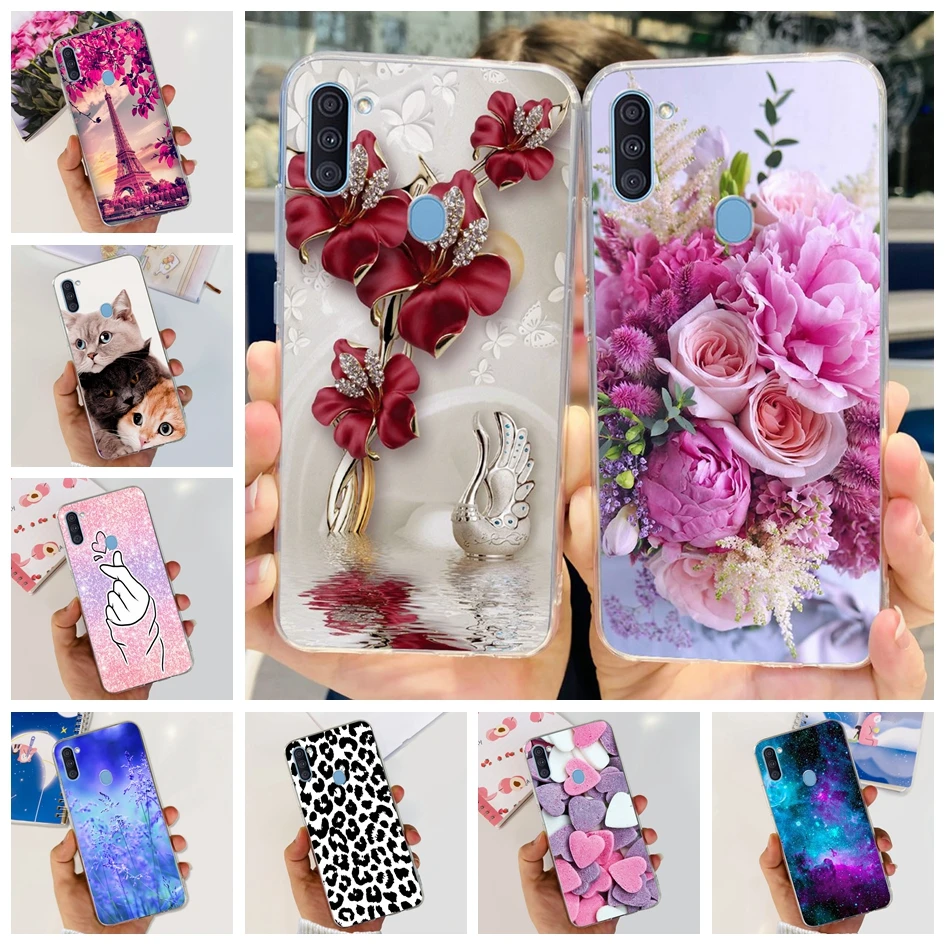 Чехол для Samsung Galaxy A11 M11, Женский чехол с Популярным Цветком, прозрачный мягкий силиконовый чехол для телефона Samsung A11, A 11, GalaxyA11, чехол