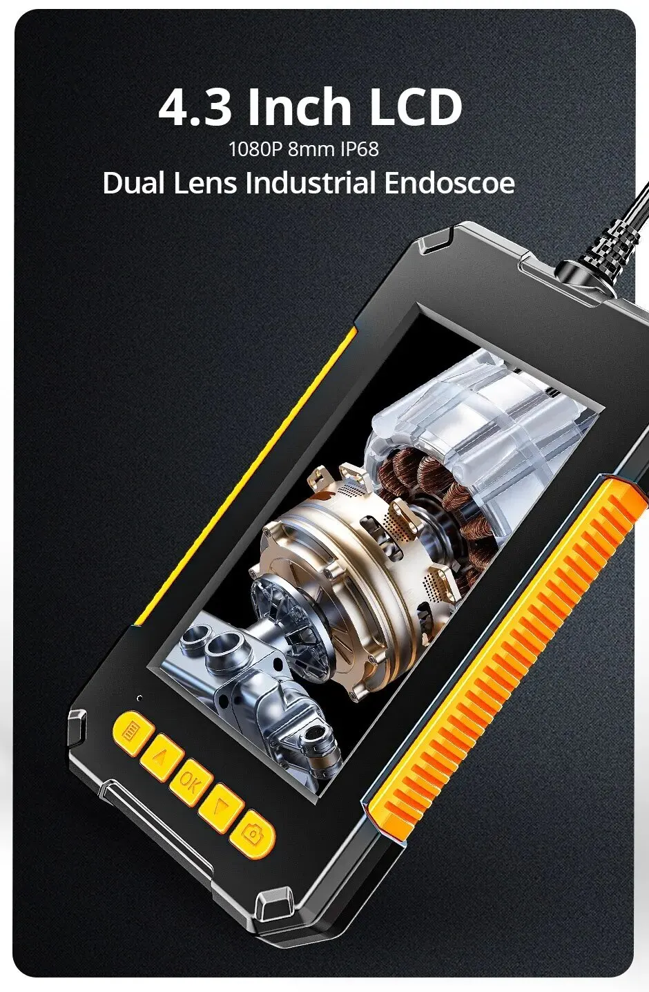 Industrial Endoscope Camera 1080P 4.3 "Single Lens HD1080P Car Inspection Borescope IP68 Waterproof Sewer Camera With HD LED