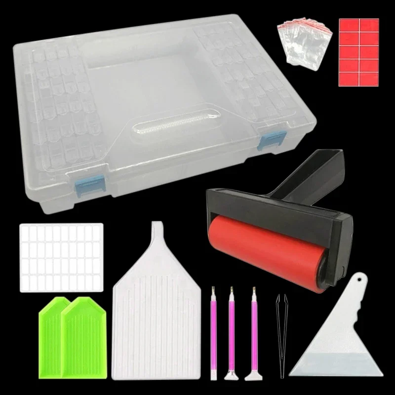 Diamond Painting Tools Sets with 64/56/42/28 Cells Plastic Storage Box Funnel Stickers etc Kit For Diamond Painting Embroidery diamond painting diamond painting accessories diamond painting accessory box diamond painting stickers painting set