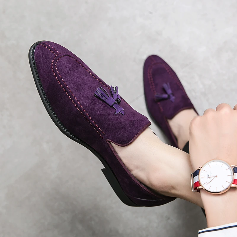 Size 38-48 Business Men Tassel Shoes European American One Step Comfortable Fashion Pointed Leather Shoes British Dress