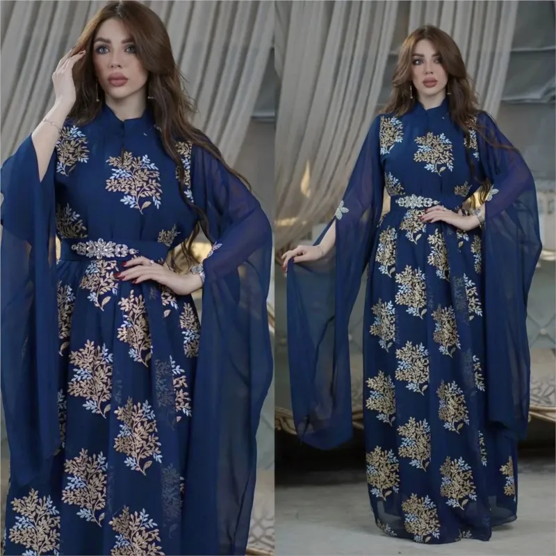 

Middle East Women's Clothing Dubai Summer Mesh Breathable Four Seasons Universal Muslim Handmade Beaded Belt Dress