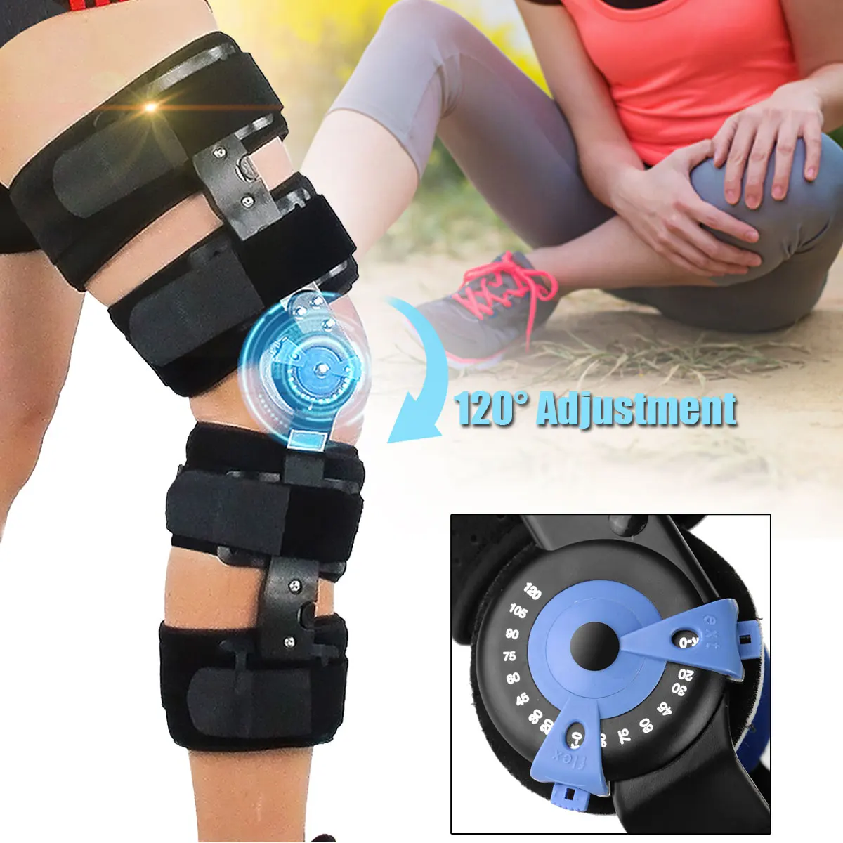 

Orthopedic Knee Brace Support 0-120 Degree Adjustable Hinged Knee Leg Brace Protector Bone Orthosis Ligament Care Joint Support