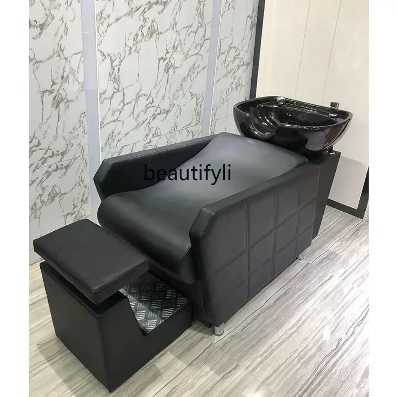 Half Lying Shampoo Chair Barber Shop Flushing Bed Ceramic Basin Hair Salon Hair Salon Flushing Bed