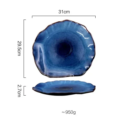 Deep Blue Irregular Ceramic Plate - Elegant Pottery Dish