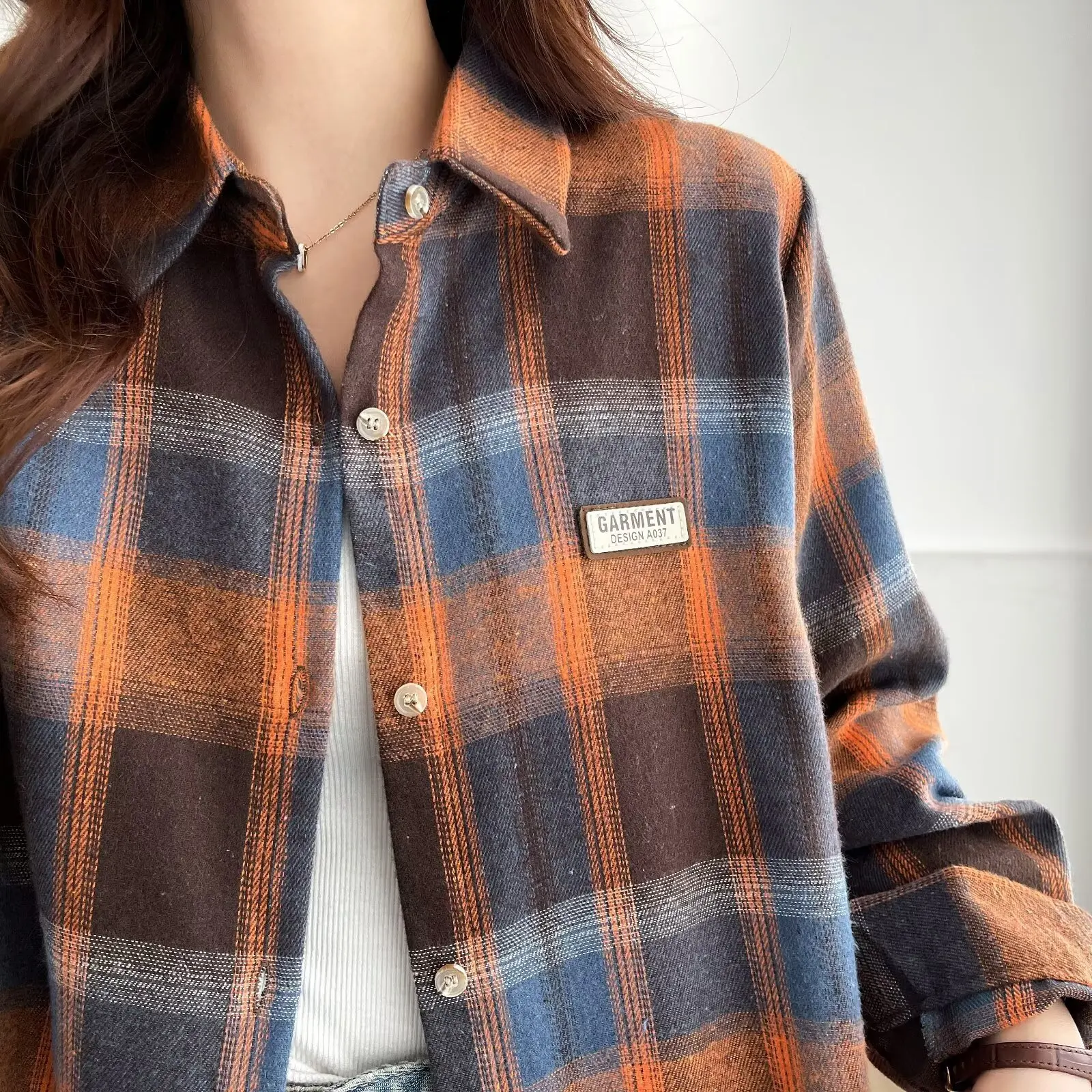 Fashion Plus Size Women's Blouses 2025 Autumn New Style Retro Versatile Plaid BRUSHED Long Sleeve Shirt 8024