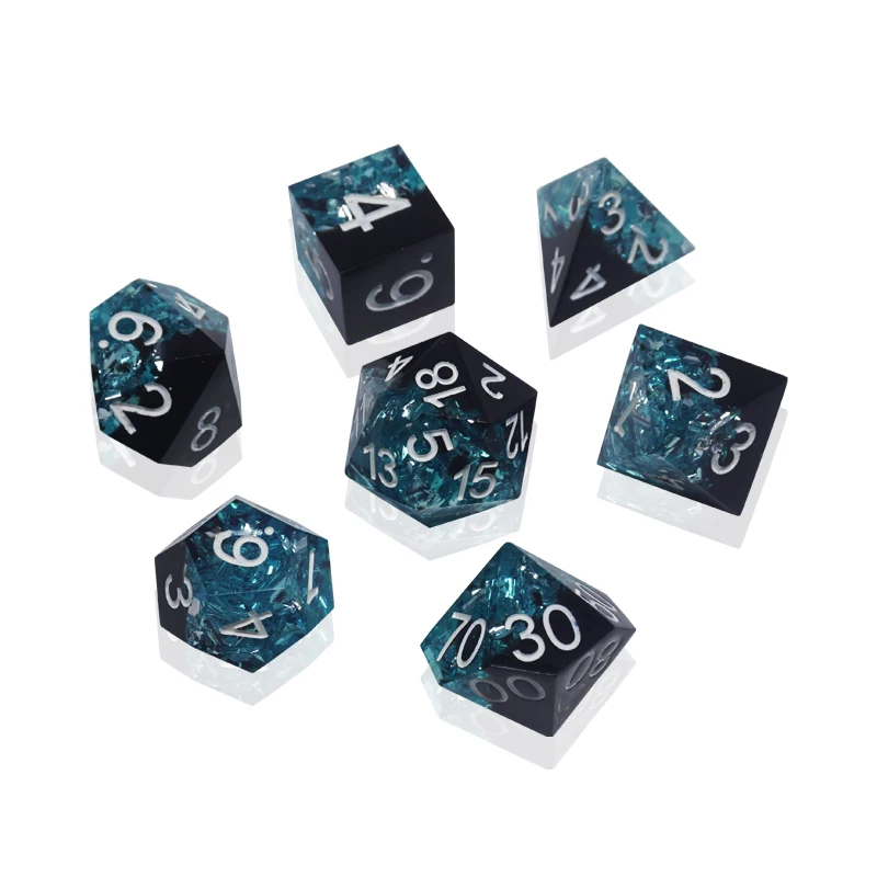 Clear Sharp Edge Handmade Dice Cube 7pcs/Set for RPG DnD TRPG Board Games D4,D6,D8,D10,D%,D12,D20 Cube