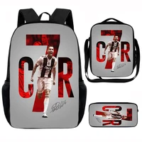 Football CR7 Star Child School Backpack with Lunch Bags ,Pencil Bags ,School Bags for Boys Girls Best Gift