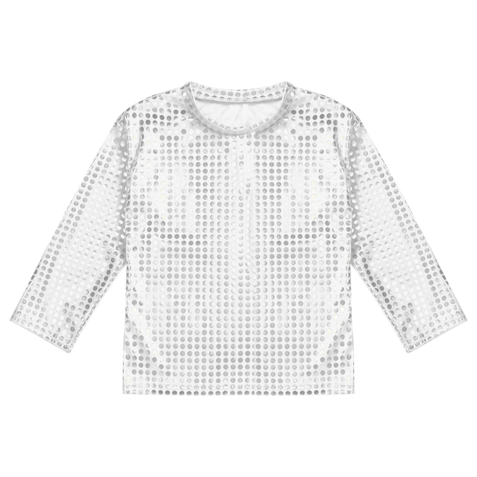 

Teen Boys Girls Long Sleeve Shiny Sequins T-shirt Top Hip Hop Jazz Street Dance Stage Performance Costume School Party Dancewear
