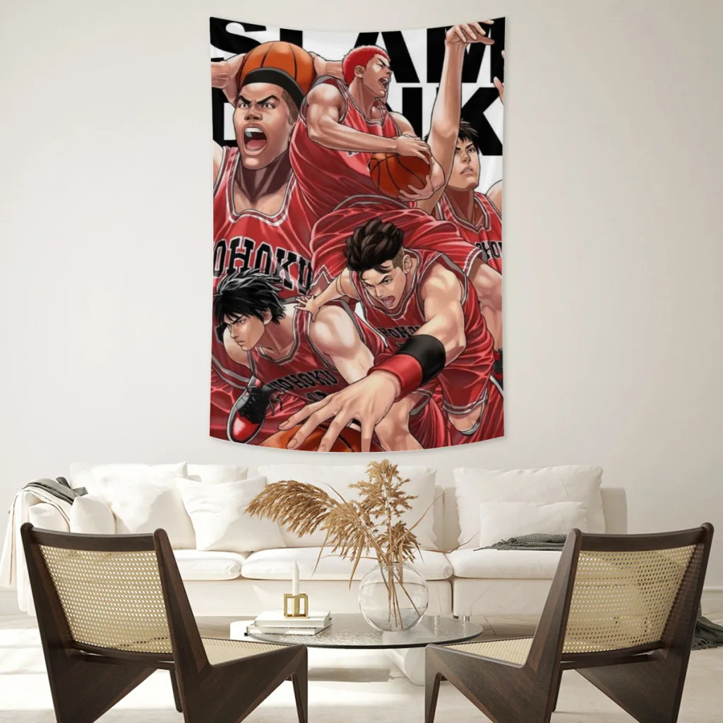 

Японский аниме гобелен Slam Dunk, настенный тканевый баскетбольный мультяшный декор для большой комнаты, полиэстеровое одеяло, эстетический Декор для комнаты