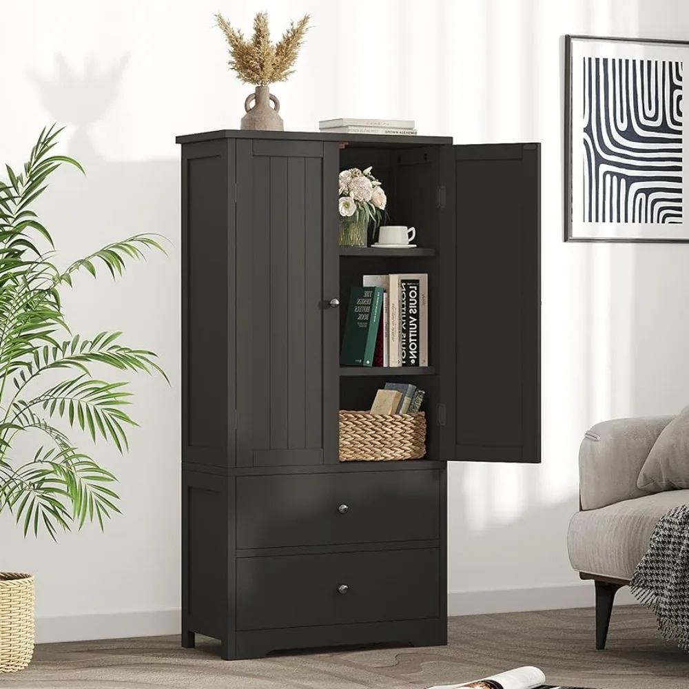 

Lined Floor Cabinet With 2 Drawers and Doors Storage Locker Adjustble Shelf Living Room Cabinets Office Furniture Kitchen Home