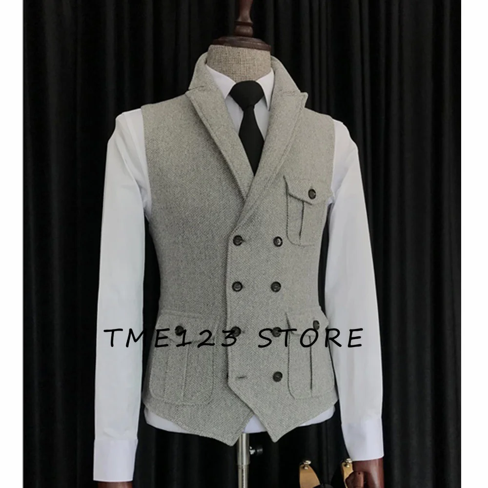 Men's Suit Vest Fashion Plaid Lapel Single-breasted Waistcoat with Pocket Business Casual Formal Vest Tops Men's Clothing