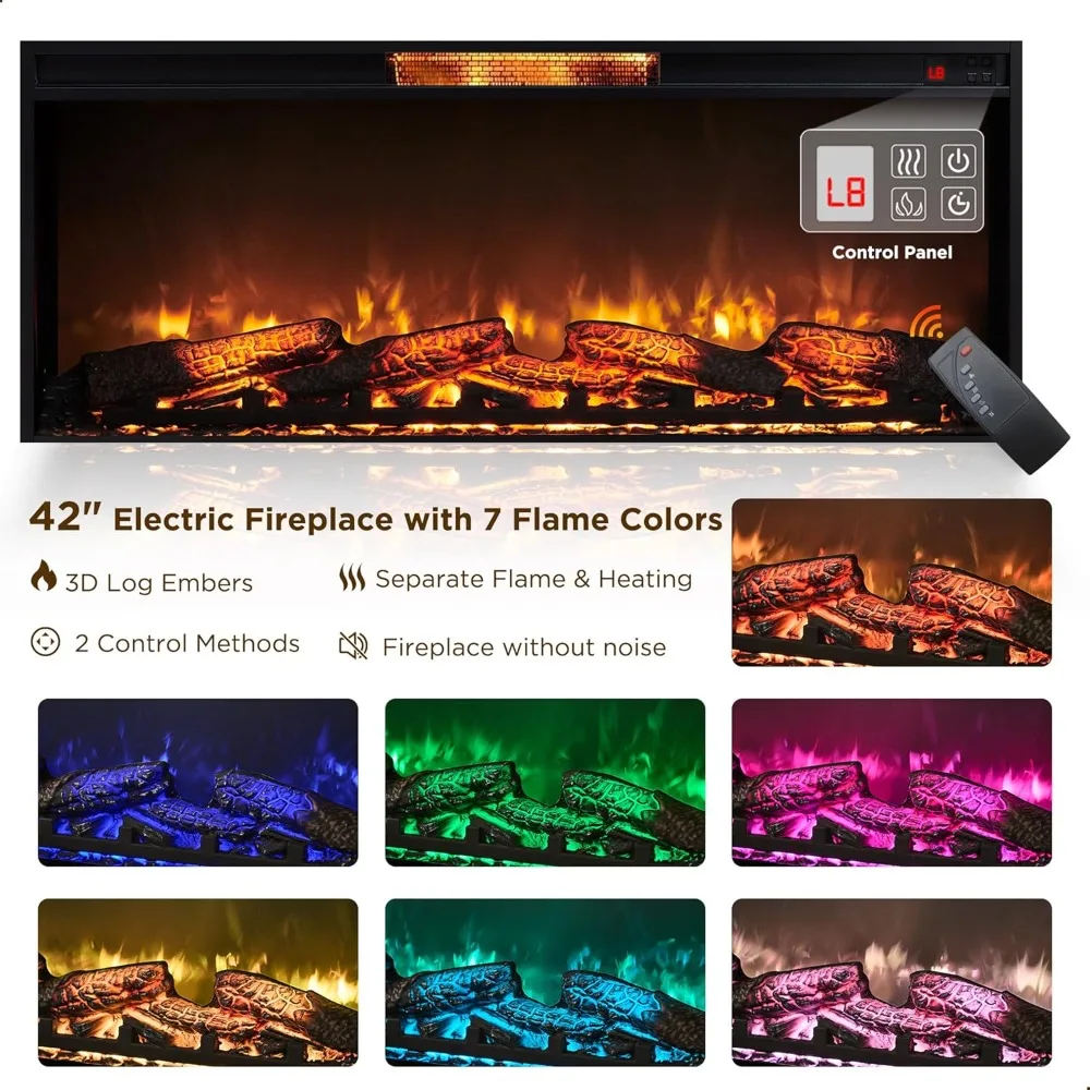 Fireplace TV Stand for 80 Inch TV - Farmhouse Entertainment Center with 42" Electric Fireplace & LED Lights,for Living Room 2