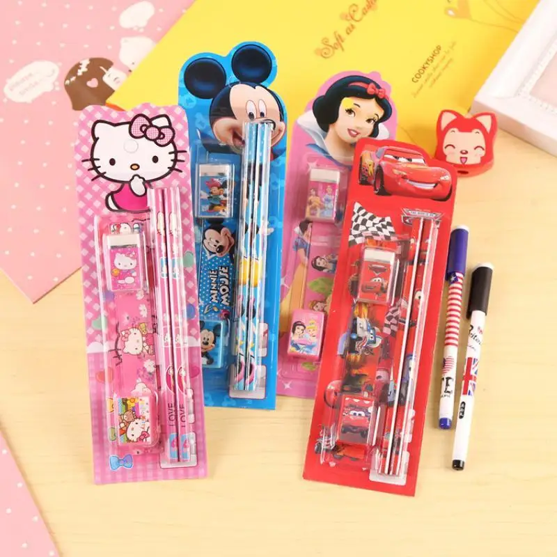 9pcs Kids Stationery Set Girls Boys Pencil Ruler Eraser Pen Writing  Instruments Study Tools Student School Gifts Random Color 