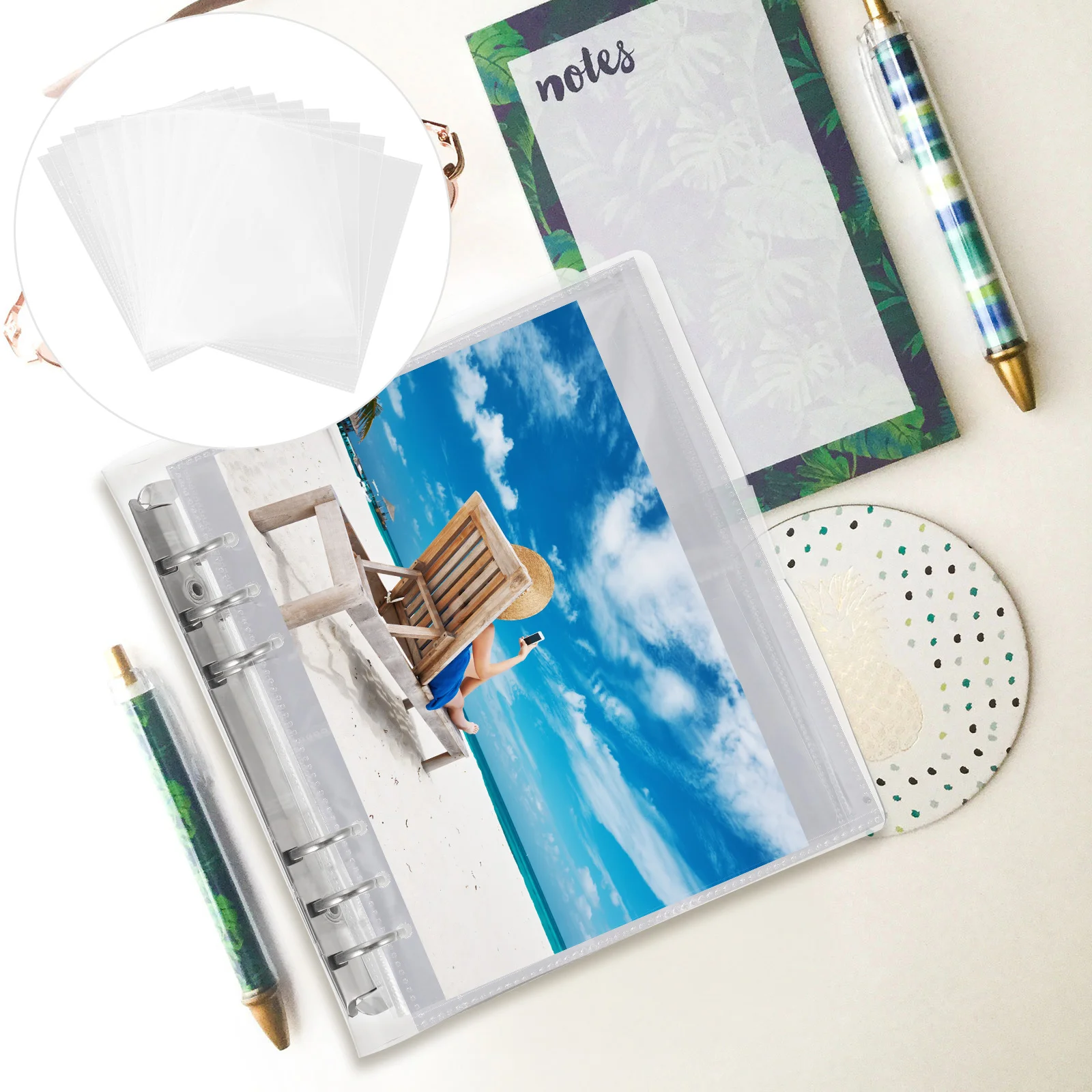 

Прозрачные пластиковые защитные листы, 6 кольцевых связывающих карманов, рукава размера A5, простыни