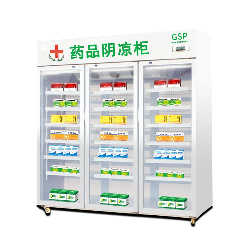 Drugstore Shade Refrigerated Display Cabinet Freezers Medicine Refrigerator 2 Door 2 Layer Tempered Glass 1200*600*1960