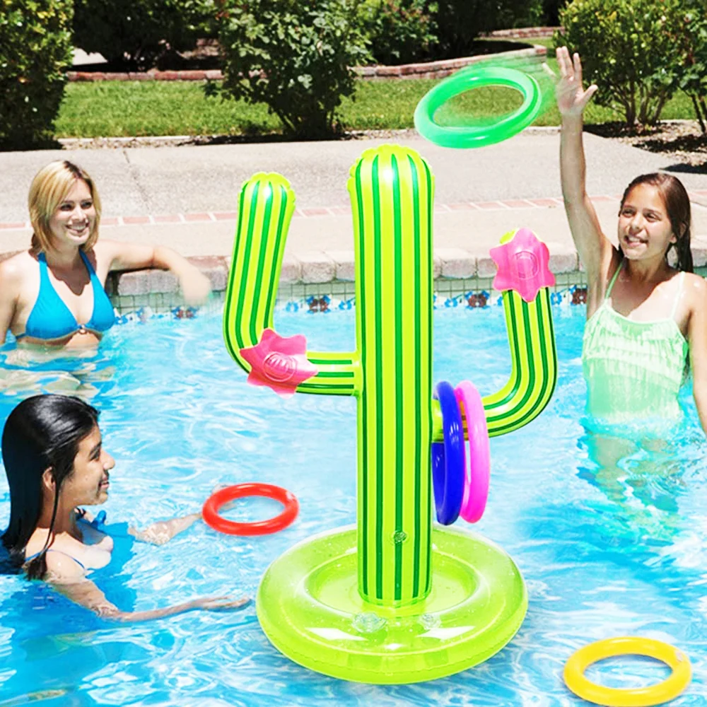 Inflatable Cactus Ring Toss Game Set For Outdoor Swimming Pool Party Supplies Mexican Fiesta Floating Hawaiian Beach Pool Toys