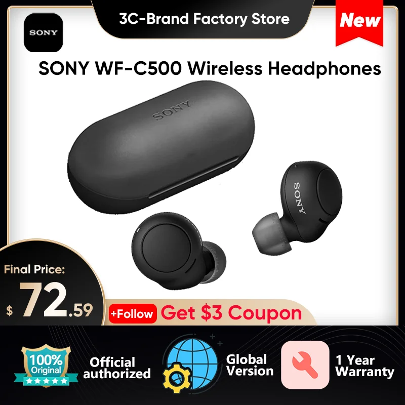  Sony WF-C500 Truly Wireless In-Ear Bluetooth Earbud Headphones  with Mic and IPX4 water resistance, Black : Electronics