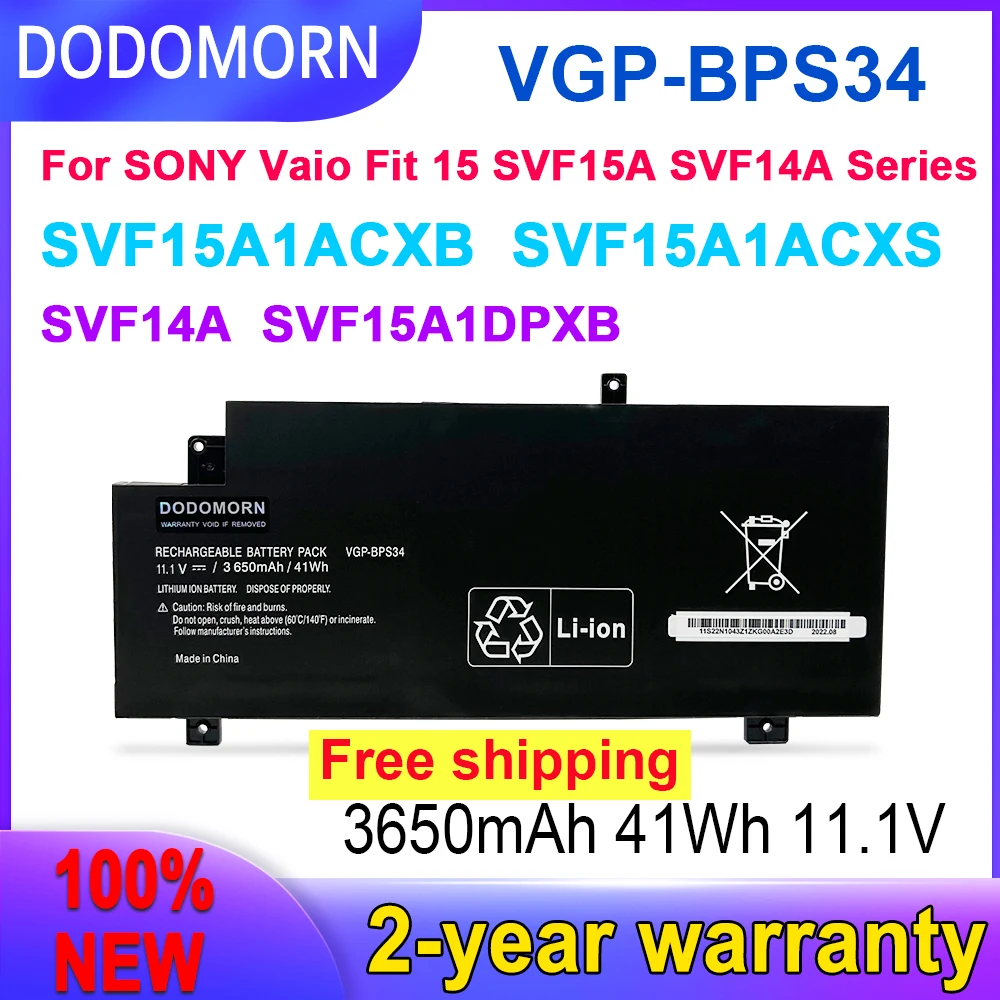 

DODOMORN New VGP-BPS34 High Quality Battery For SONY Vaio Fit 15 SVF15A SVF14A Series SVF15A1ACXB SVF15A1AC XS SVF14A SVF14AC1QU