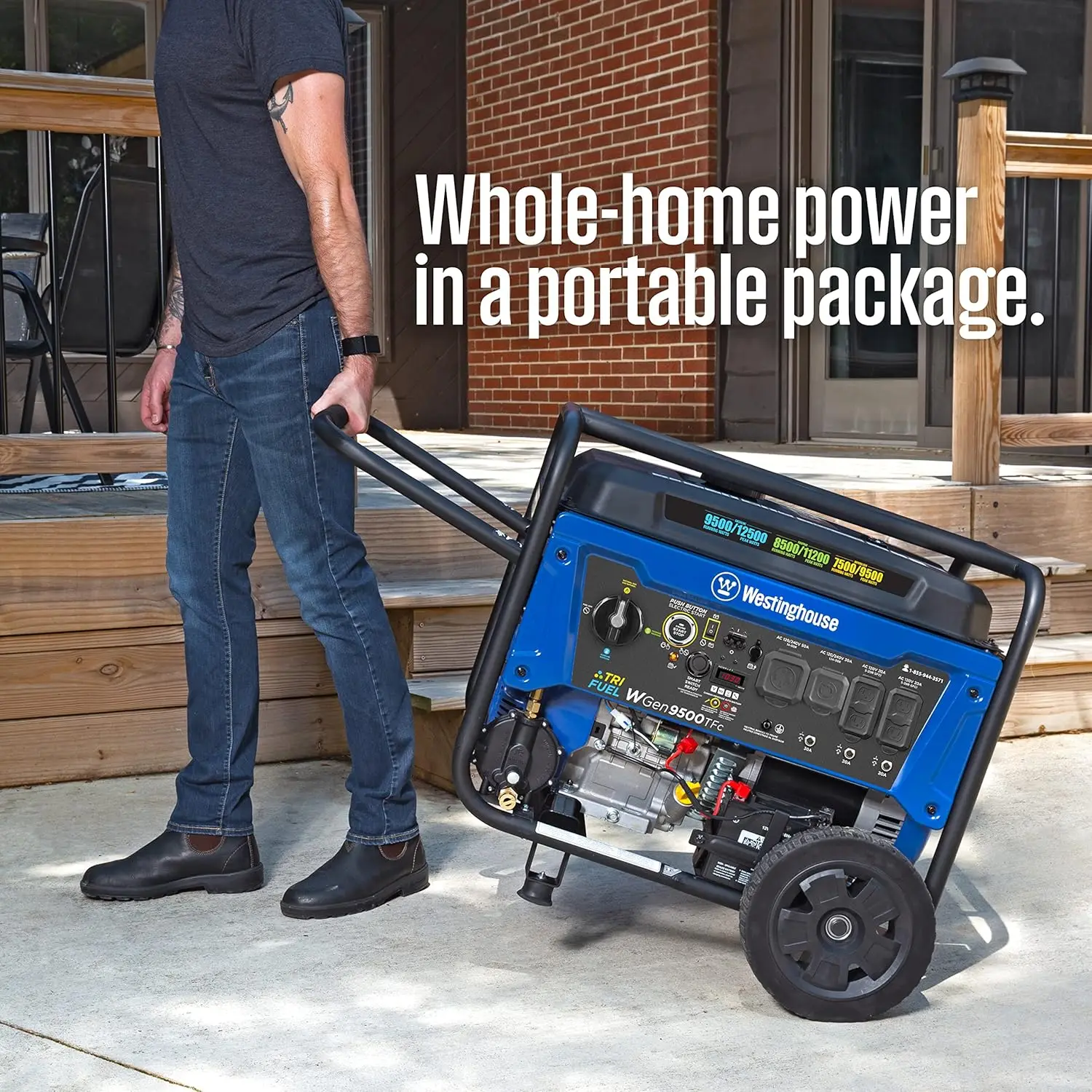 Description Picture 5 of itemOutdoor Power Equipment 12500 Peak Watt Tri-Fuel Home Backup Portable Generator Remote Electric Start Transfer Switch Ready