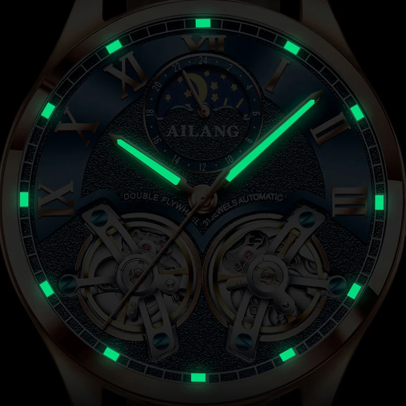 Mechanical Watch Business Watch Link AILANG Double Tourbillon Design Business Men Mechanical Watch Fashion Leather Moon Phase Automatic