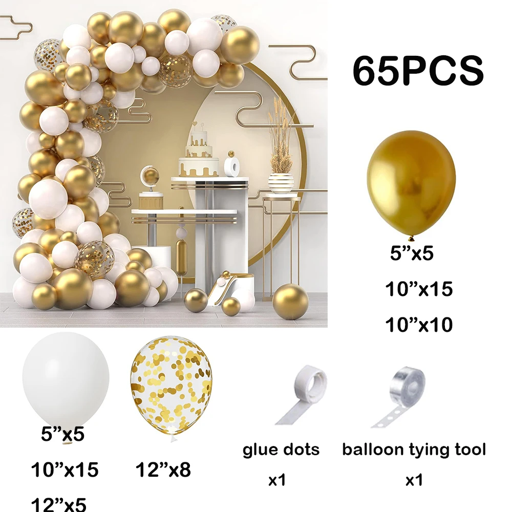 White Balloons Garland Arch Kit Metalli Gold Confetti Latex Balloons Wedding Kids Birthday Party Baby Shower Decoration Supplies