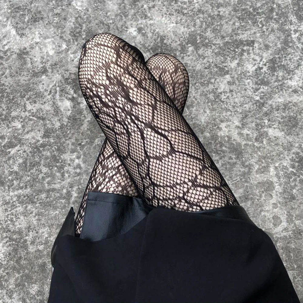 Lolita-Collants à imprimé cœur pour femmes, collants sexy, gothique, punk, magique, toile d'araignée, maille, filet de poisson, bas de corps