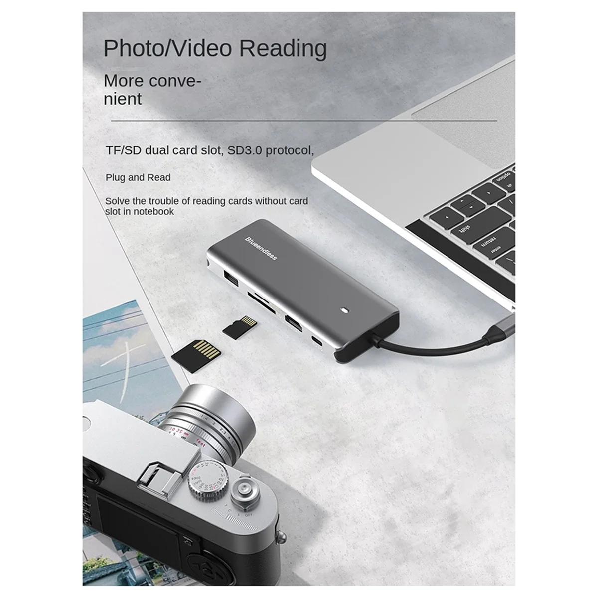 Blueendless Aluminum USB C to 10 in 1 HUB 4k 60hz Type-C HDTV 100w with PD for MacBook Pro Accessories SSD Case