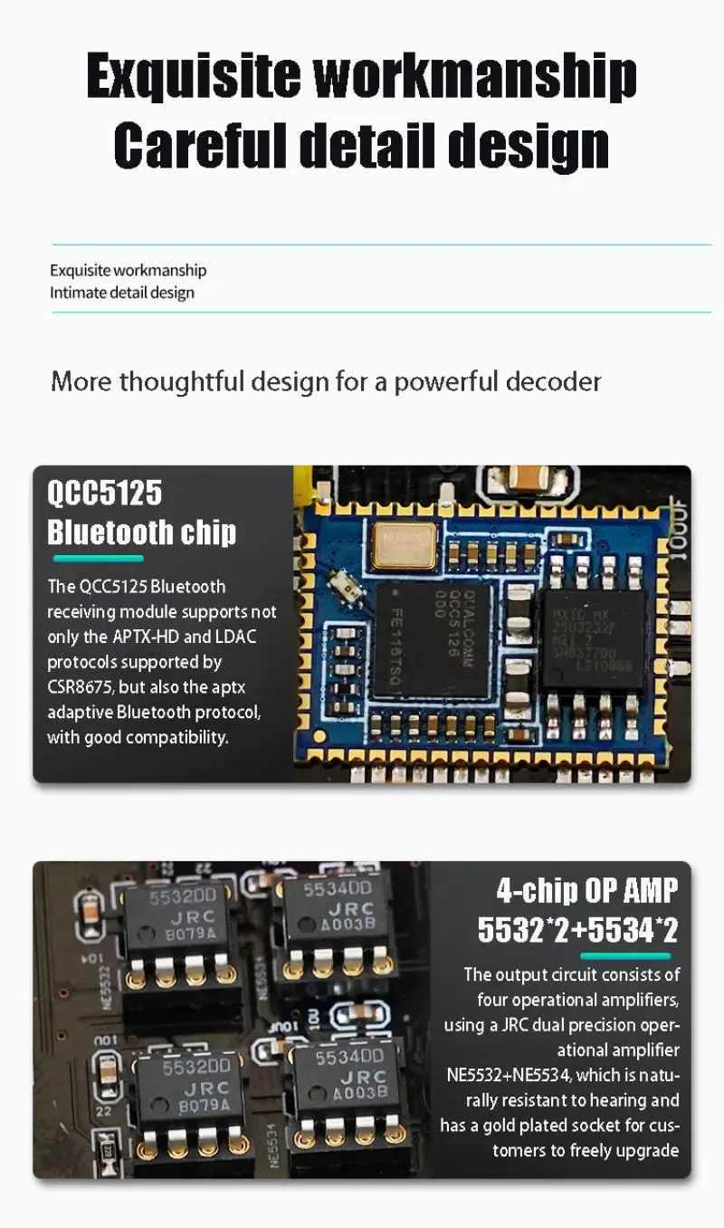 QCC5125, Bluetooth 5.1, APTX-HD, LDAC, Decodificador de