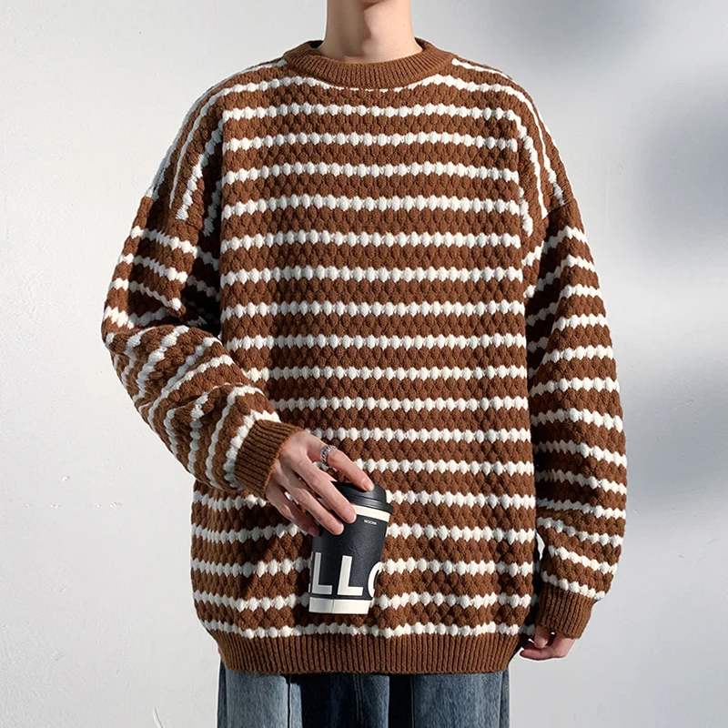 

Privathinker Casual Striped Men's Sweaters 2023 Autumn Winter New Knitwear Round Neck Fashion Brand Unisex Clothing Oversized