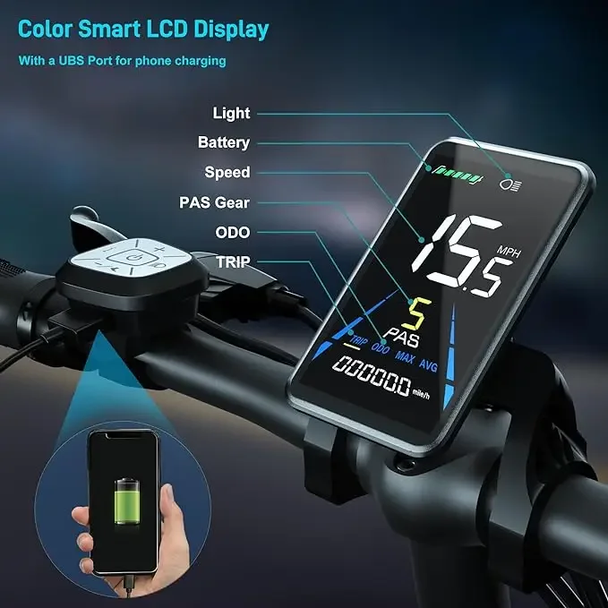 TESGO Electric Bike for Adults 1000W Motor 48V 16.8 AH Cells Battery Ebike 20" Fat Tire Step-Thru E-Bike up to 45KM/H