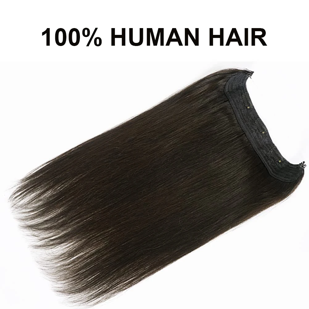 Invisible Wire Hair Extensions Human Hair Fish Line Extensions Real Human Natural black #1B Wire