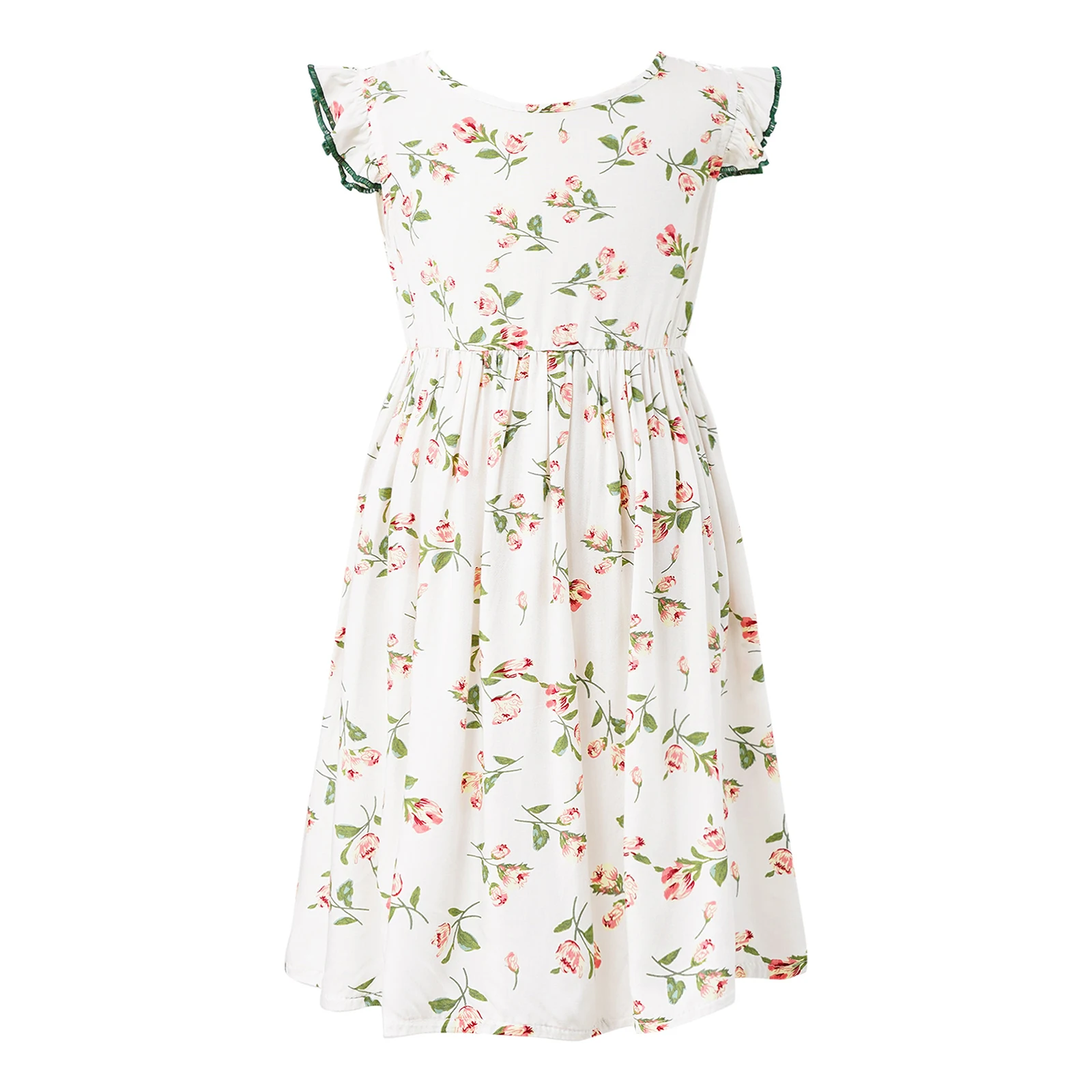 

Kids Girls A-Line Swing Dress Boho Floral Thin Sundress Round Neck Ruffle Sleeve Dresses for Holiday Vacation Casual Daily Wear