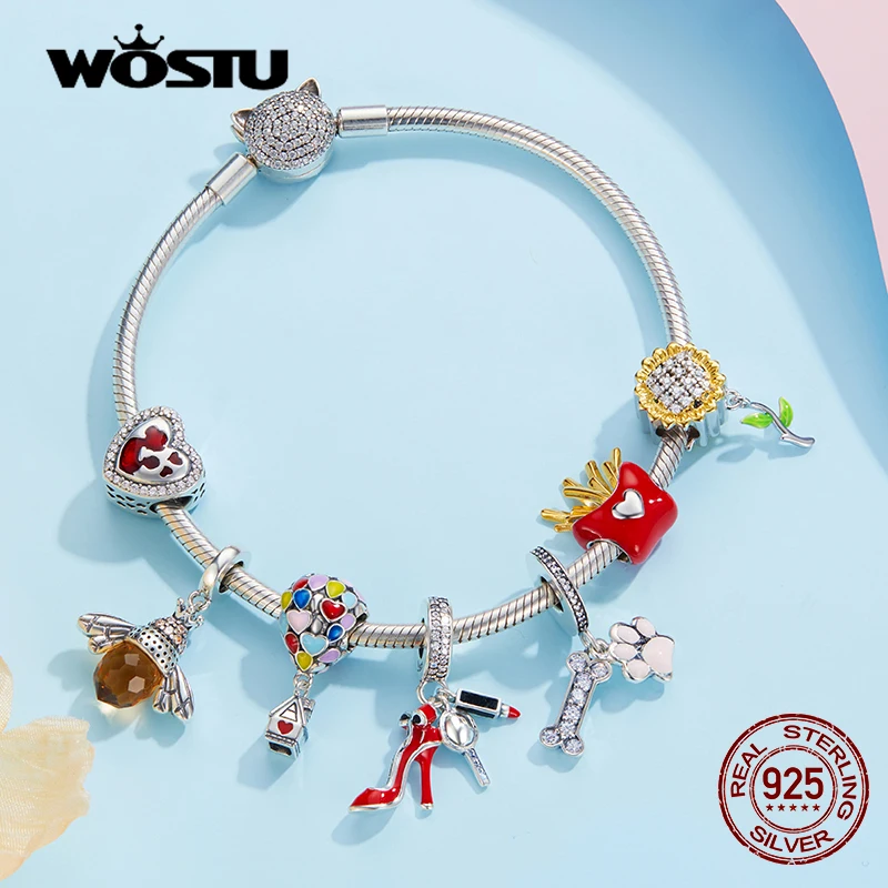WOSTU 925 Sterling Silver Women Boy Girls Pet Camera Bee Charm Coffee Ladybug Beads Fit DIY Original Bracelet Pendants Jewelry 4
