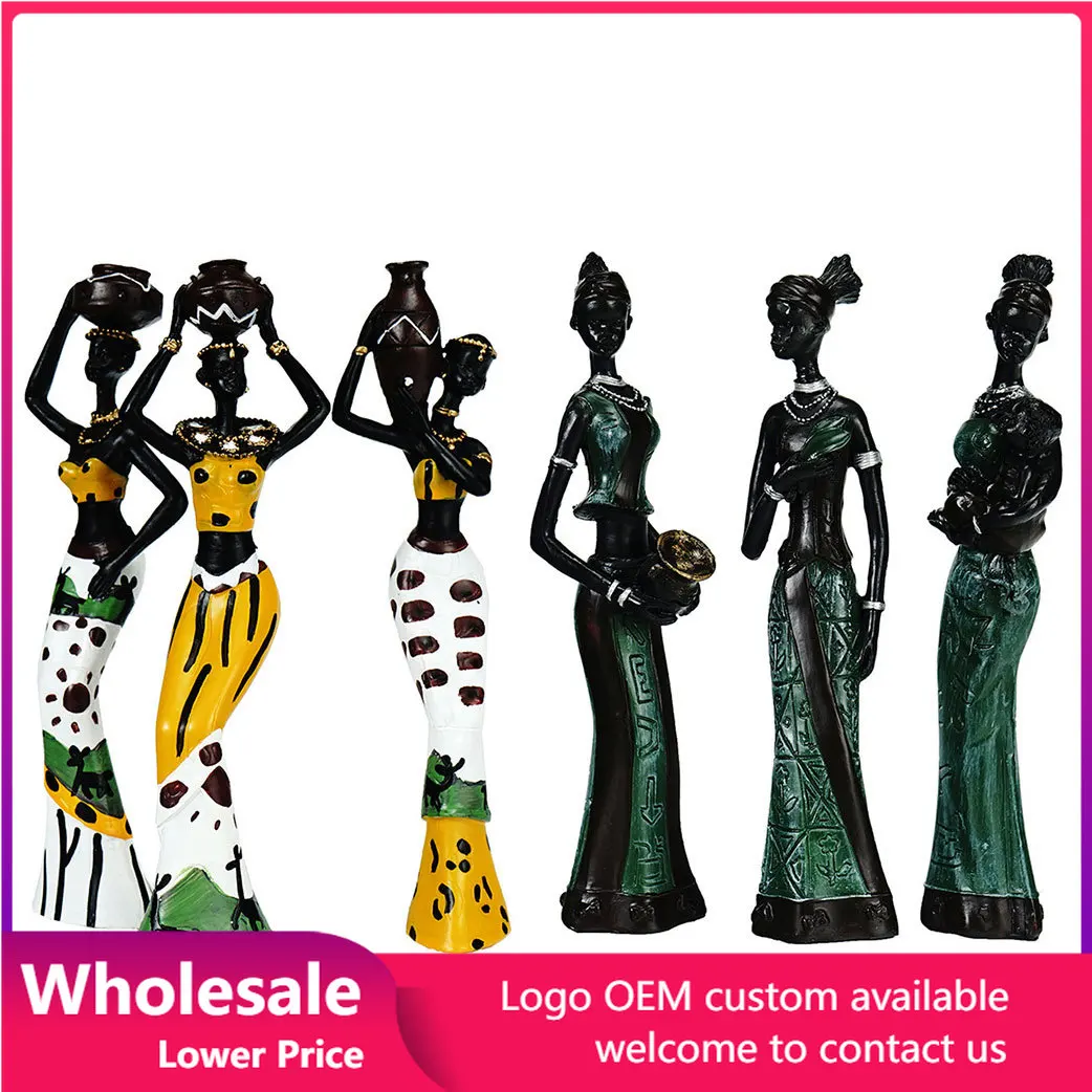 

3 Pcs/Set African Sculpture Resin Craft Tribal Lady Statue Home Figurine Statue Decoration Accessories Women Sculpture Figure