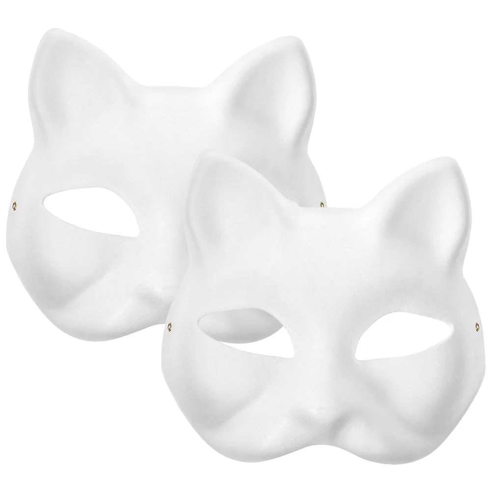2 Pcs DIY White Paper Mask Kitsune Cat Base Animal Masks to Paint Bunny Painted Decorate Bridegroom