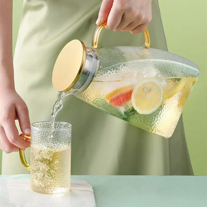 Glass Pitcher 50oz Water Pitcher With Lid Spout Tea Bottle Heat Resistant  Borosilicate Glass Jug Juice Milk Beverages Pot - AliExpress