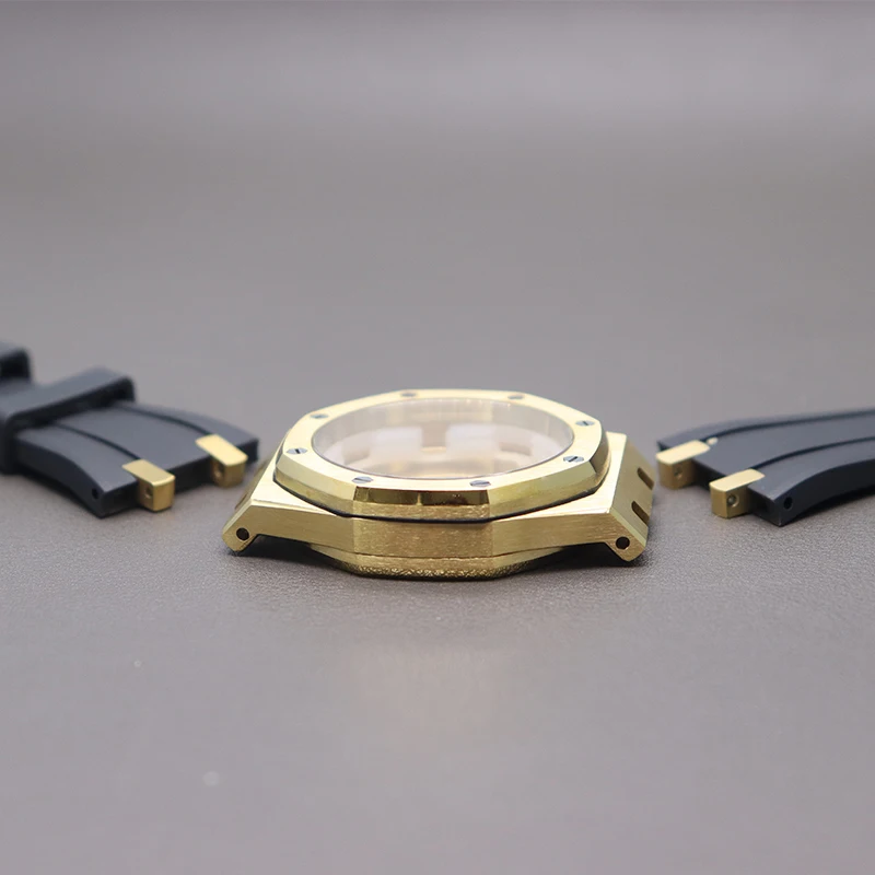 

Корпус для мужских часов золотистый 41 мм, резиновые браслеты, стеклянные запчасти с сапфировым стеклом для Seiko nh34 nh35 nh36 nh38, циферблат 31,8 мм