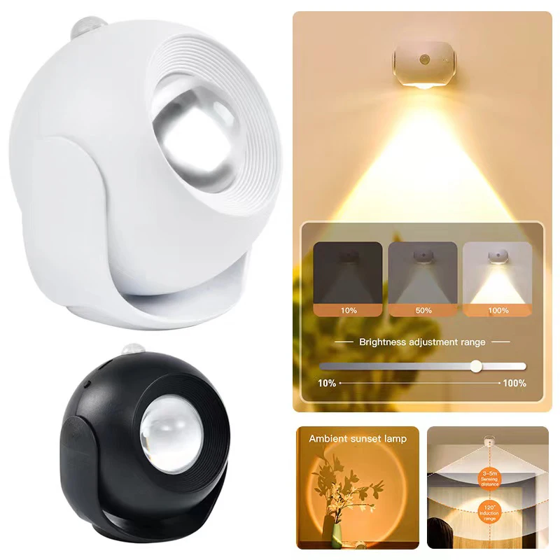 LED-Bewegungs sensor Wand leuchte Touch 360 drehbare USB-Aufladung drahtlose tragbare Nachtlicht für Schlafzimmer Lese lampe