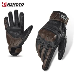 Vintage Brown Leather Touchscreen Motorcycle Gloves for Men - CE Certified Riding Gloves (Brown)