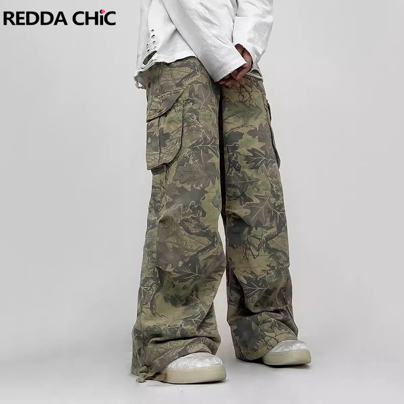 

Брюки-карго REDDACHIC мужские камуфляжные, плиссированные повседневные штаны с заниженной талией, широкими штанинами и большими карманами, уличная одежда в стиле Харадзюку