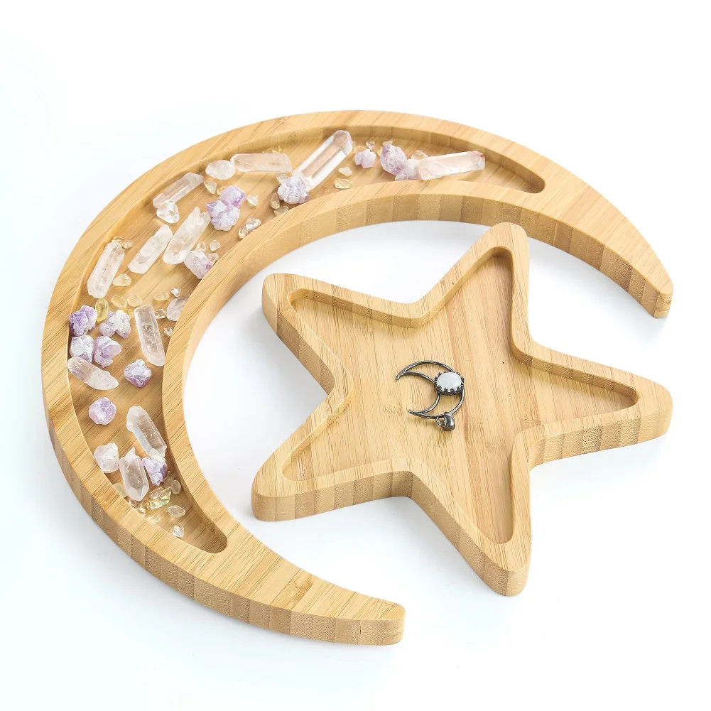 

1pc Natural Bamboo Star Moon Trays Home Decoration Crystal Stone Craft Base Children's Candy Tray Dining Table Insulation Mat