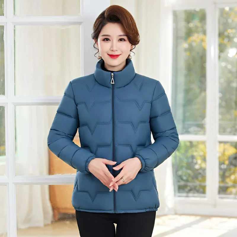 

Winters Women Clothes Thick Warm Korean Down Cotton Jacket Long Sleeve Zipper Puffer Jacket Slim Stand Collar Outerwear Solid